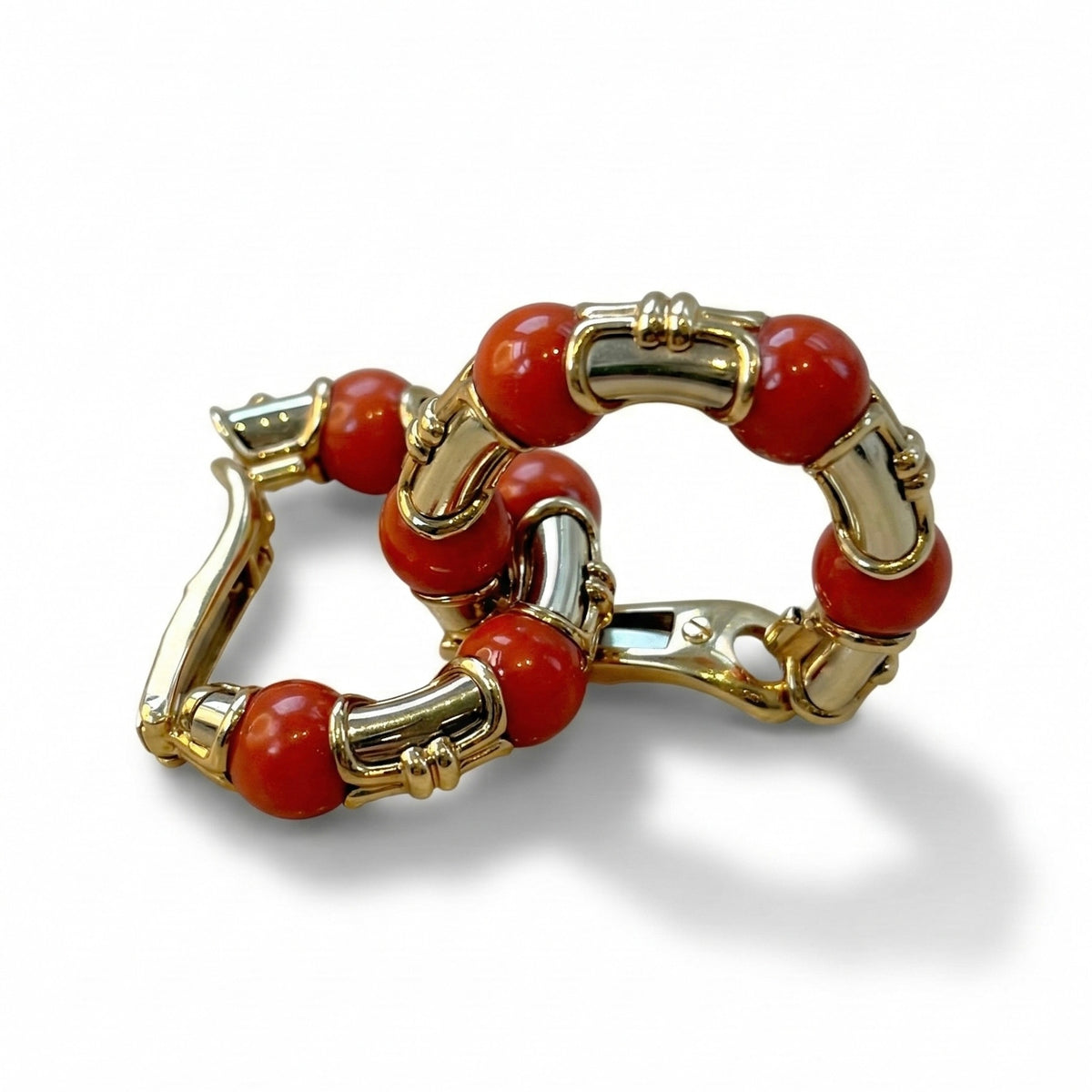 Bulgari Gold and Coral Hoop Earrings