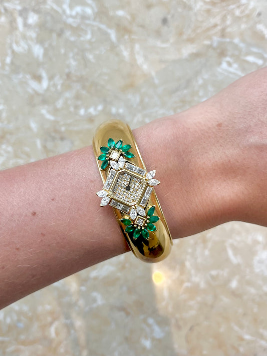 Kutchinsky Diamond and Emerald Bangle Watch