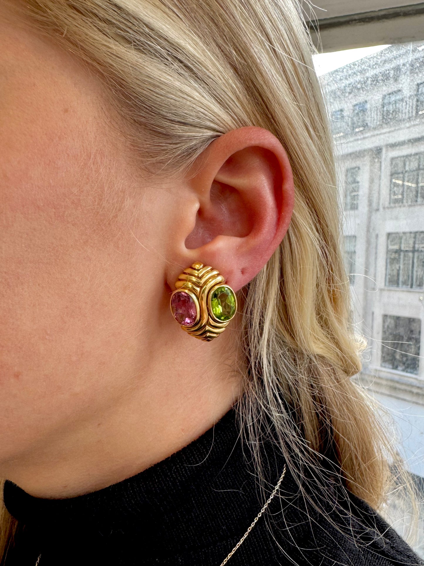 Bulgari Tourmaline And Peridot Yellow Gold Earclips