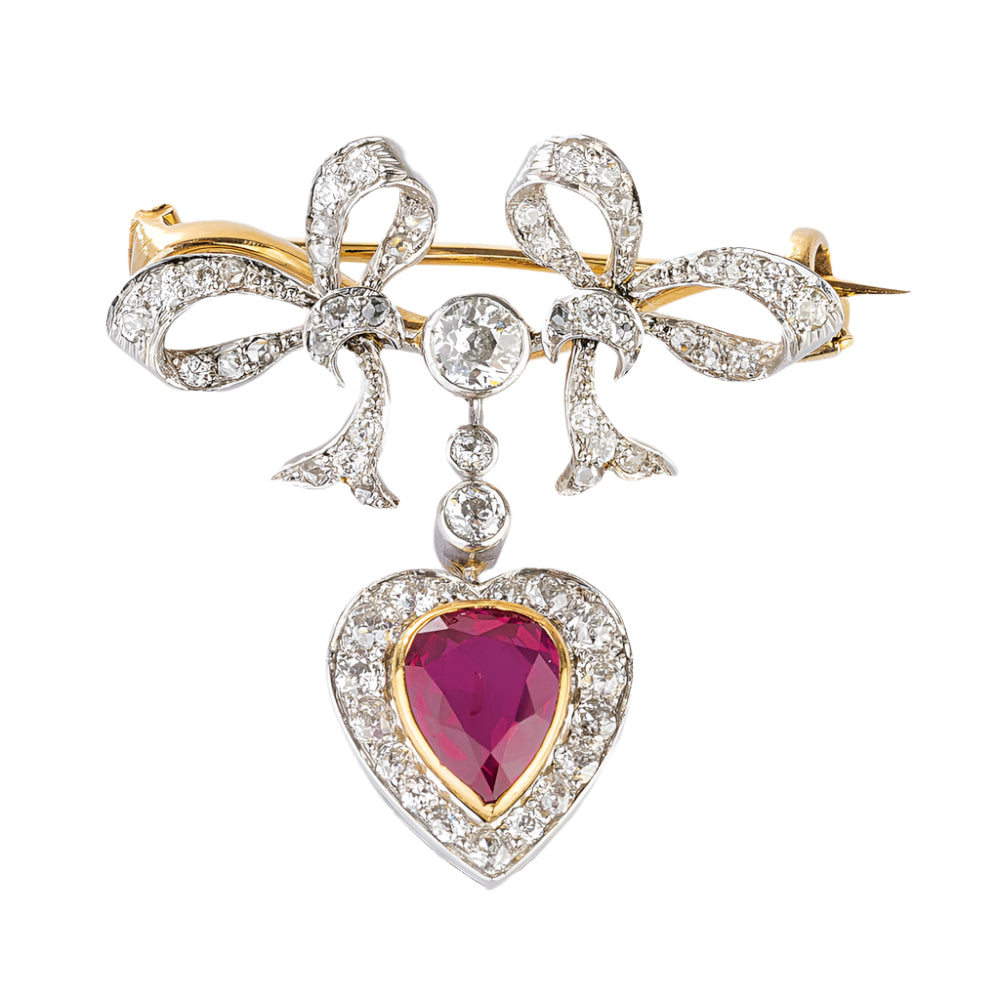 Art Nouveau Burma No Heat Ruby Brooch