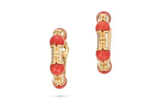 Bulgari Gold and Coral Hoop Earrings