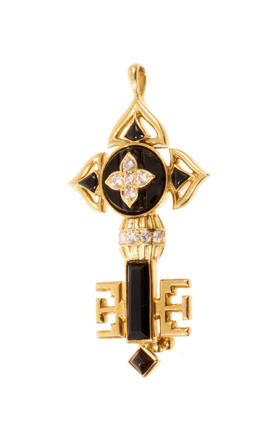 Cartier Onyx and Diamond Pendant Brooch