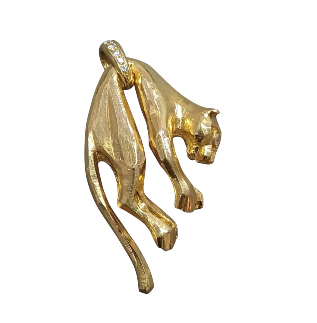 Cartier 18K Yellow Gold and Diamond Panther Pendant.