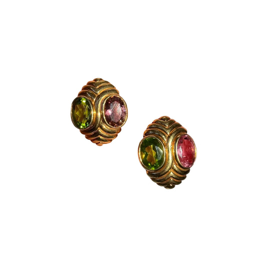 Bulgari Tourmaline And Peridot Yellow Gold Earclips