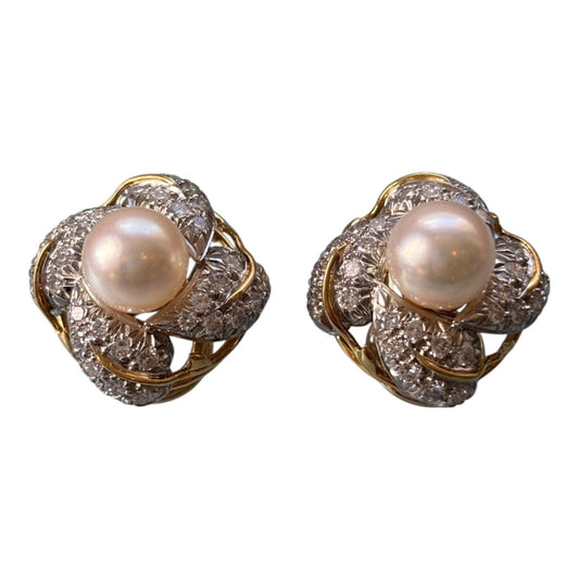 Tiffany & Co by Jean Schlumberger Diamond and Cultured Pearl Earclips